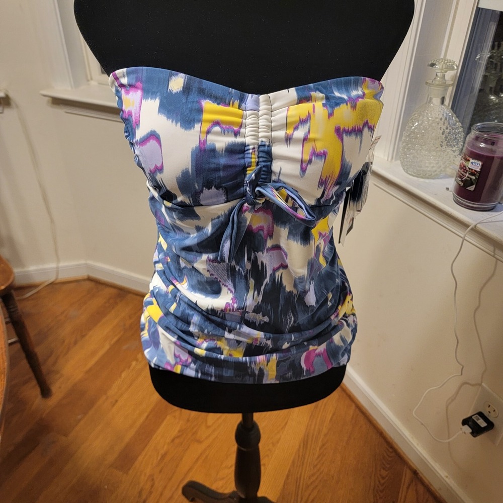 DKNY Printed Bandeau Bikini Top With Removable Strap Size Medium NWT